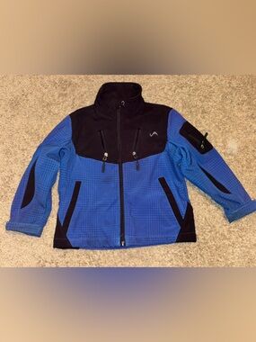 Blue and Black Zip-Up Softshell Jacket
